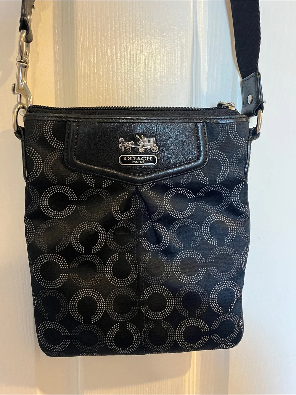 Coach Black Signature Dot Circle Crossbody Messenger Bag